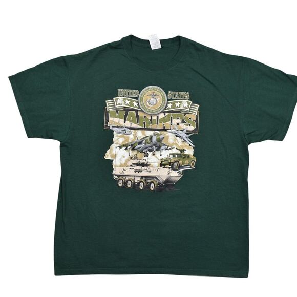 Jerzees Men's 2XL Green Cotton Blend T-Shirt Preowned 2000's Marines Shirt - Picture 1 of 8